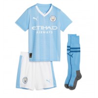 Echipament fotbal Manchester City Erling Haaland #9 Tricou Acasa 2023-24 pentru copii maneca scurta (+ Pantaloni scurti)